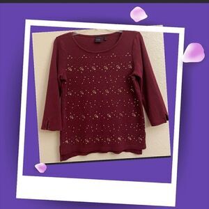 Rafaella Studio A burgundy top with a beaded on the front! Size Medium